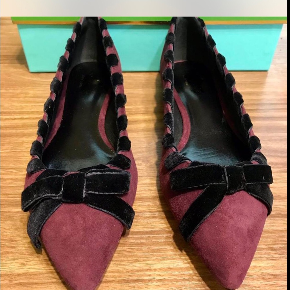 Kate Spade Kalani Deep Cherry and Black Velvet Flats Sz 8.5 NIB